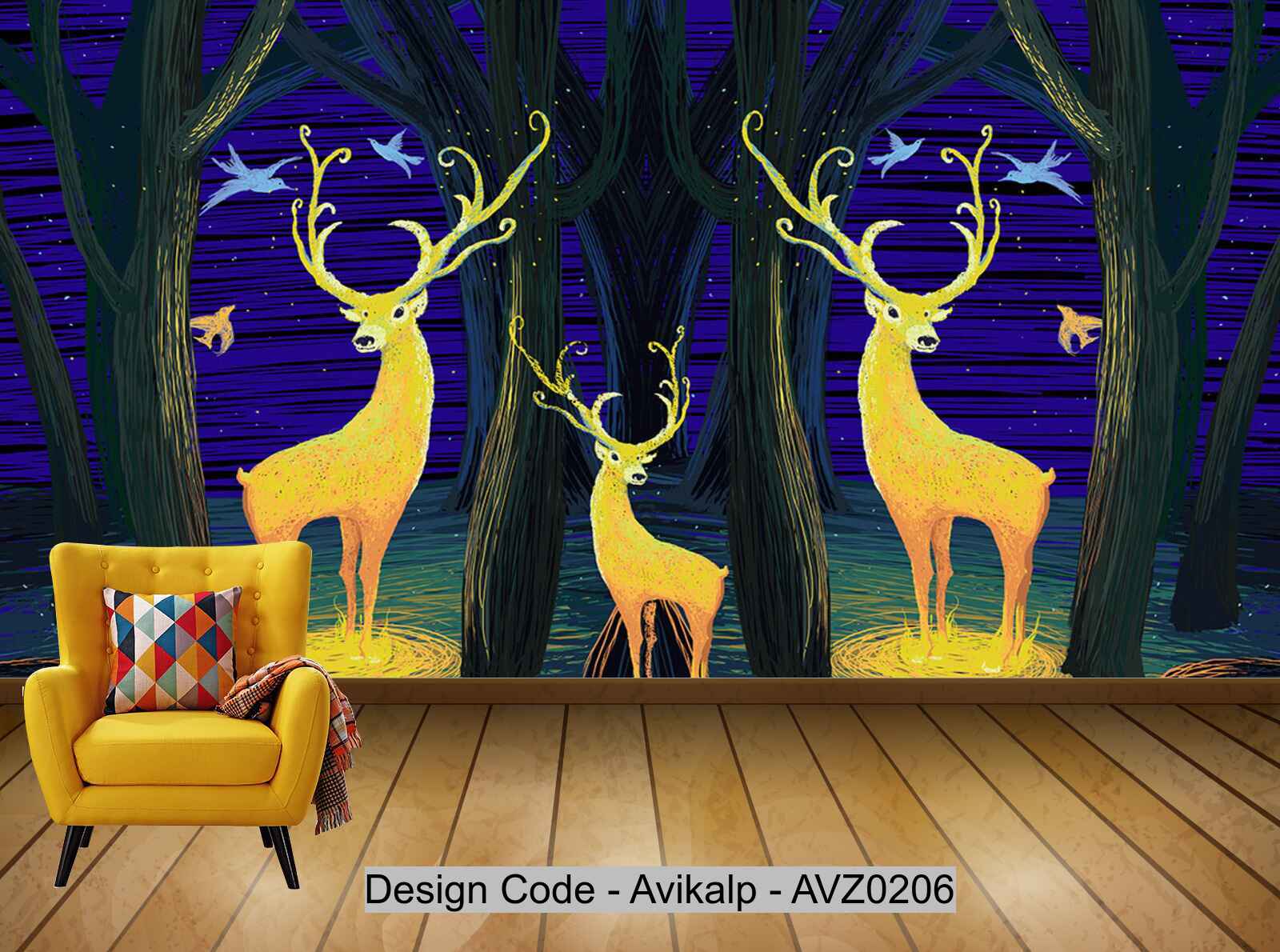 Avikalp Exclusive AVZ0206 Modern Fashion Beautiful Coil Forest Deer Flying Bird Tv Background Wall HD 3D Wallpaper