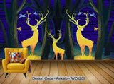 Avikalp Exclusive AVZ0206 Modern Fashion Beautiful Coil Forest Deer Flying Bird Tv Background Wall HD 3D Wallpaper