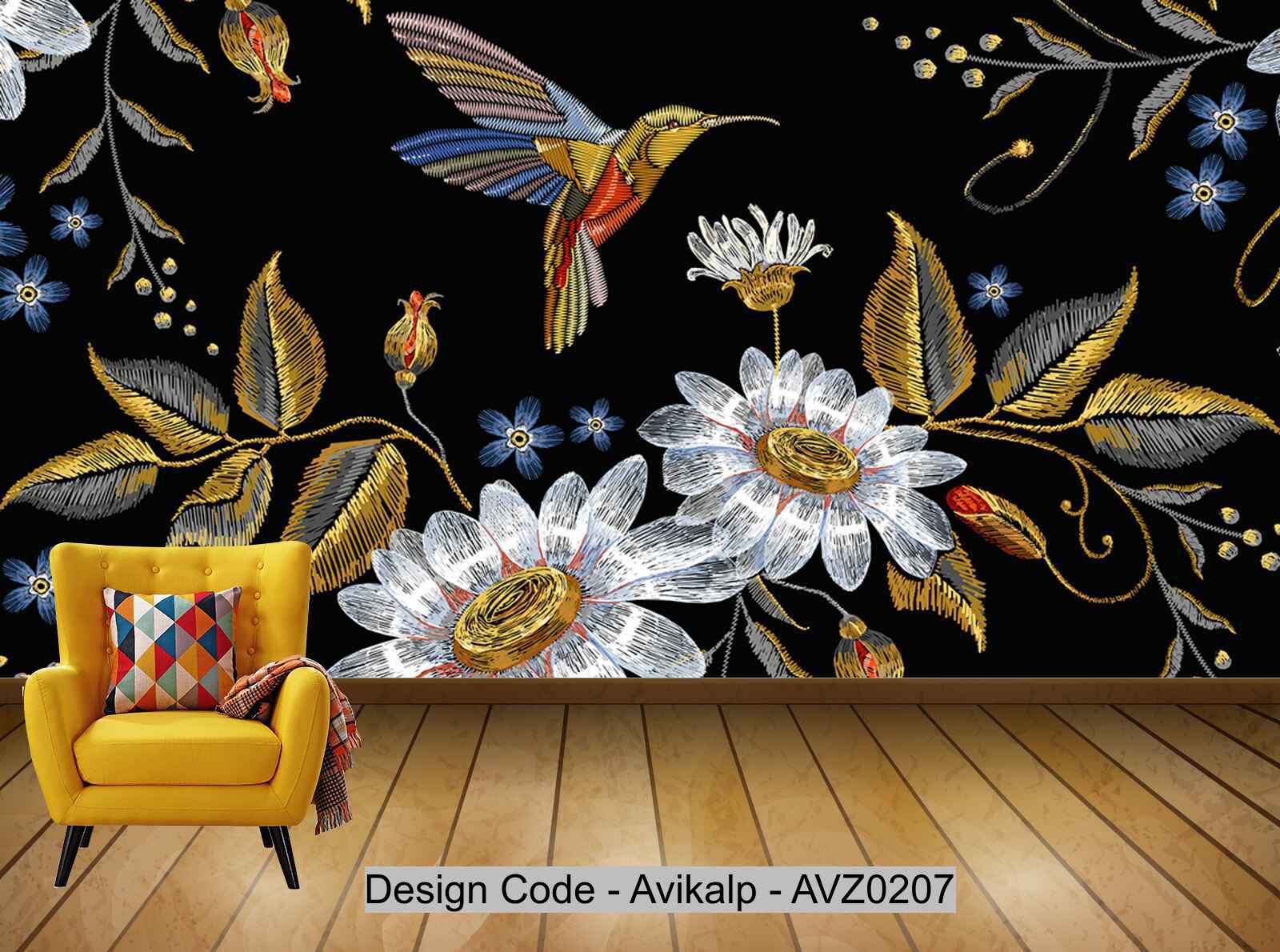 Avikalp Exclusive AVZ0207 Embroidery Chinese Flower And Bird Traditional Pattern Chinese Style Trend HD 3D Wallpaper