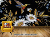 Avikalp Exclusive AVZ0207 Embroidery Chinese Flower And Bird Traditional Pattern Chinese Style Trend HD 3D Wallpaper