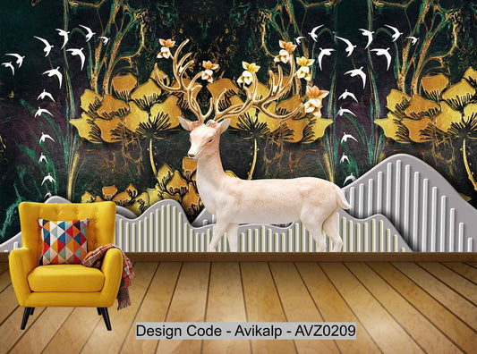 Avikalp Exclusive AVZ0209 Modern Nordic Relief Landscape Fawn Landscape Background Wall HD 3D Wallpaper