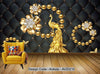 Avikalp Exclusive AVZ0210 Luxury Golden Peacock Jewelry Golden Floral Butterfly Jewelry Background Wall HD 3D Wallpaper
