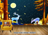 Avikalp Exclusive AVZ0211 Modern Beautiful Night Moonlight Woods Elk Tv Background Wall HD 3D Wallpaper
