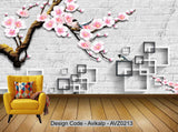 Avikalp Exclusive AVZ0213 Chinese Style 3D Suspended Plum Blossom Magpie Dengmei Tv Background Wall HD 3D Wallpaper
