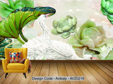 Avikalp Exclusive AVZ0216 Embossed Crane Lotus Tv Background Decorative Painting HD 3D Wallpaper