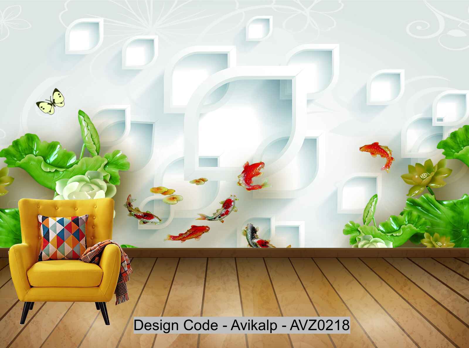 Avikalp Exclusive AVZ0218 3D Three Dimensional Imitation Jade Carving Lotus Tv Background Wall HD 3D Wallpaper