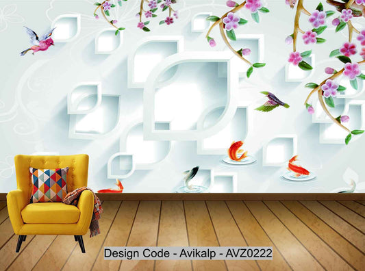 Avikalp Exclusive AVZ0222 3D Chinese Style Three Dimensional Floral Tv Background Wall HD 3D Wallpaper