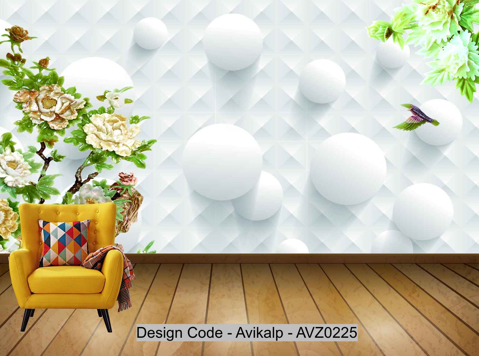 Avikalp Exclusive AVZ0225 3D Jade Carving Flower Tv Background Wall HD 3D Wallpaper