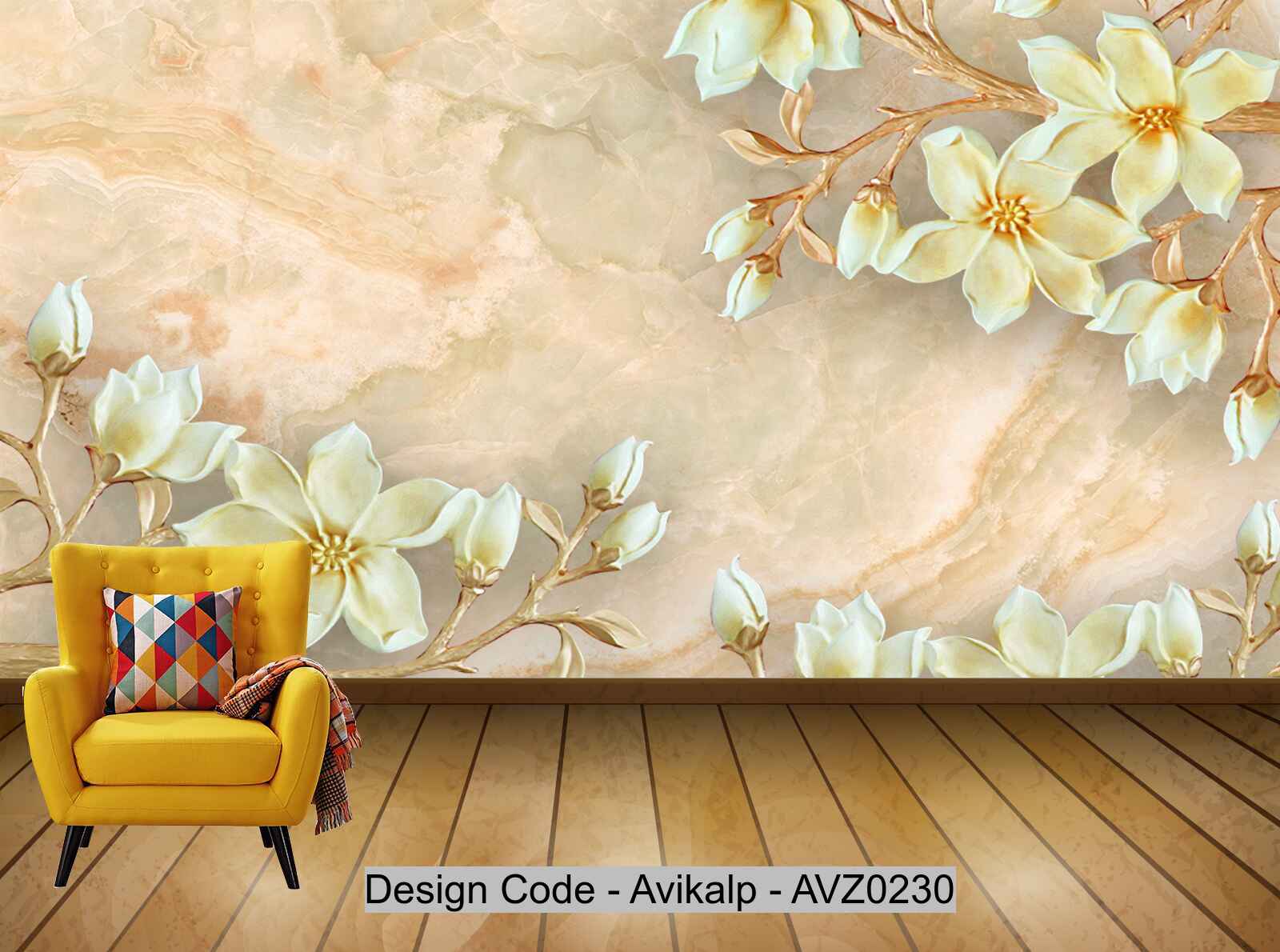Avikalp Exclusive AVZ0230 Embossed Magnolia Blossoms Rich Tv Background HD 3D Wallpaper