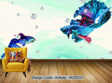 Avikalp Exclusive AVZ0231 Dark Blue Abstract Lines Guppies Jewels Background Wall HD 3D Wallpaper