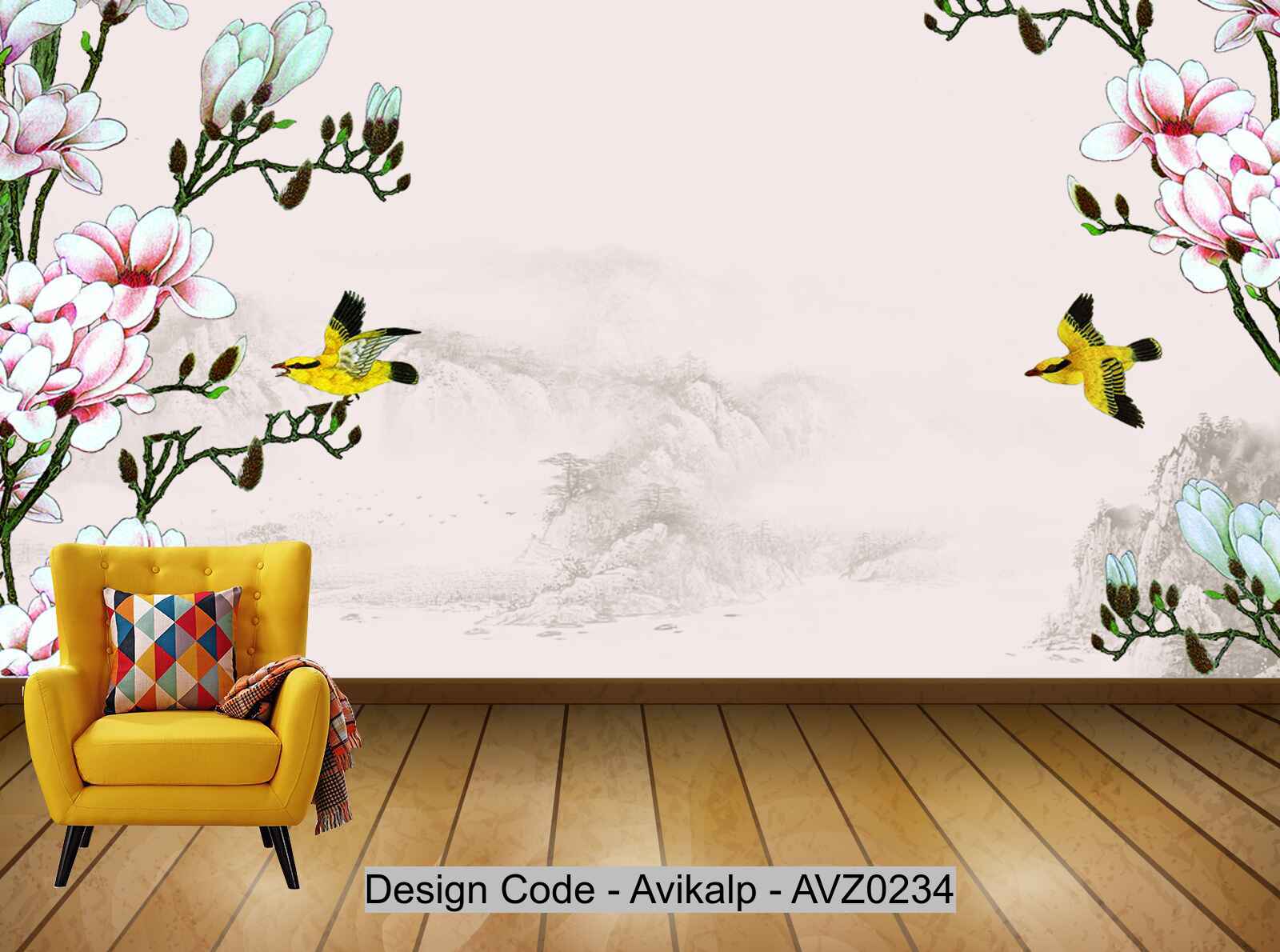 Avikalp Exclusive AVZ0234 Chinese Ink And Bird Tv Background Wall HD 3D Wallpaper