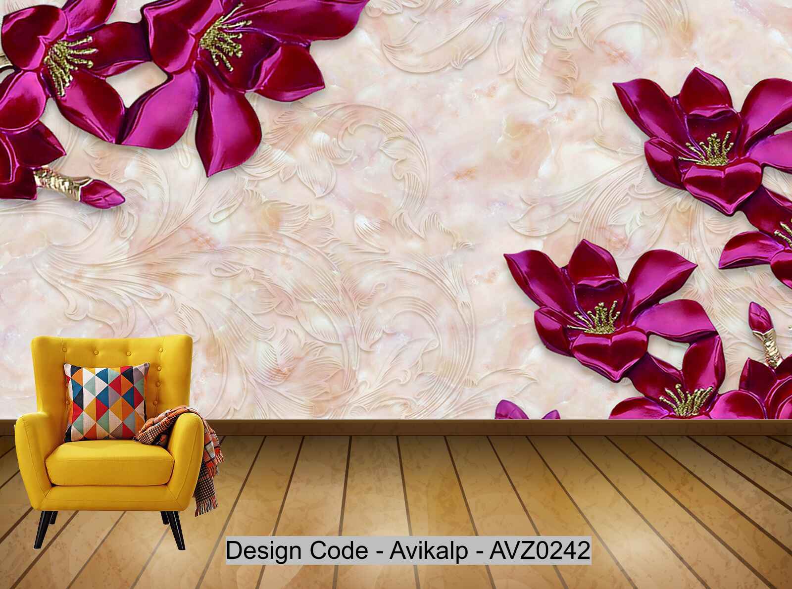 Avikalp Exclusive AVZ0242 3D Marble Texture Three Dimensional Magnolia Flower Tv Background HD 3D Wallpaper