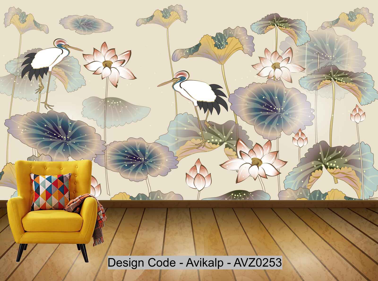 Avikalp Exclusive AVZ0253 Rich Chinese Style Lotus Leaf Lotus Chinese Tv Background Wall HD 3D Wallpaper