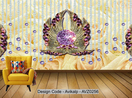 Avikalp Exclusive AVZ0256 Crystal Swan 3D Stereo Jewelry Background Wall Tv Background Wall HD 3D Wallpaper