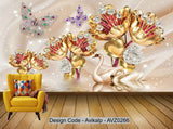 Avikalp Exclusive AVZ0266 Beautiful 3D Swan Flower Jewelry Wall HD 3D Wallpaper