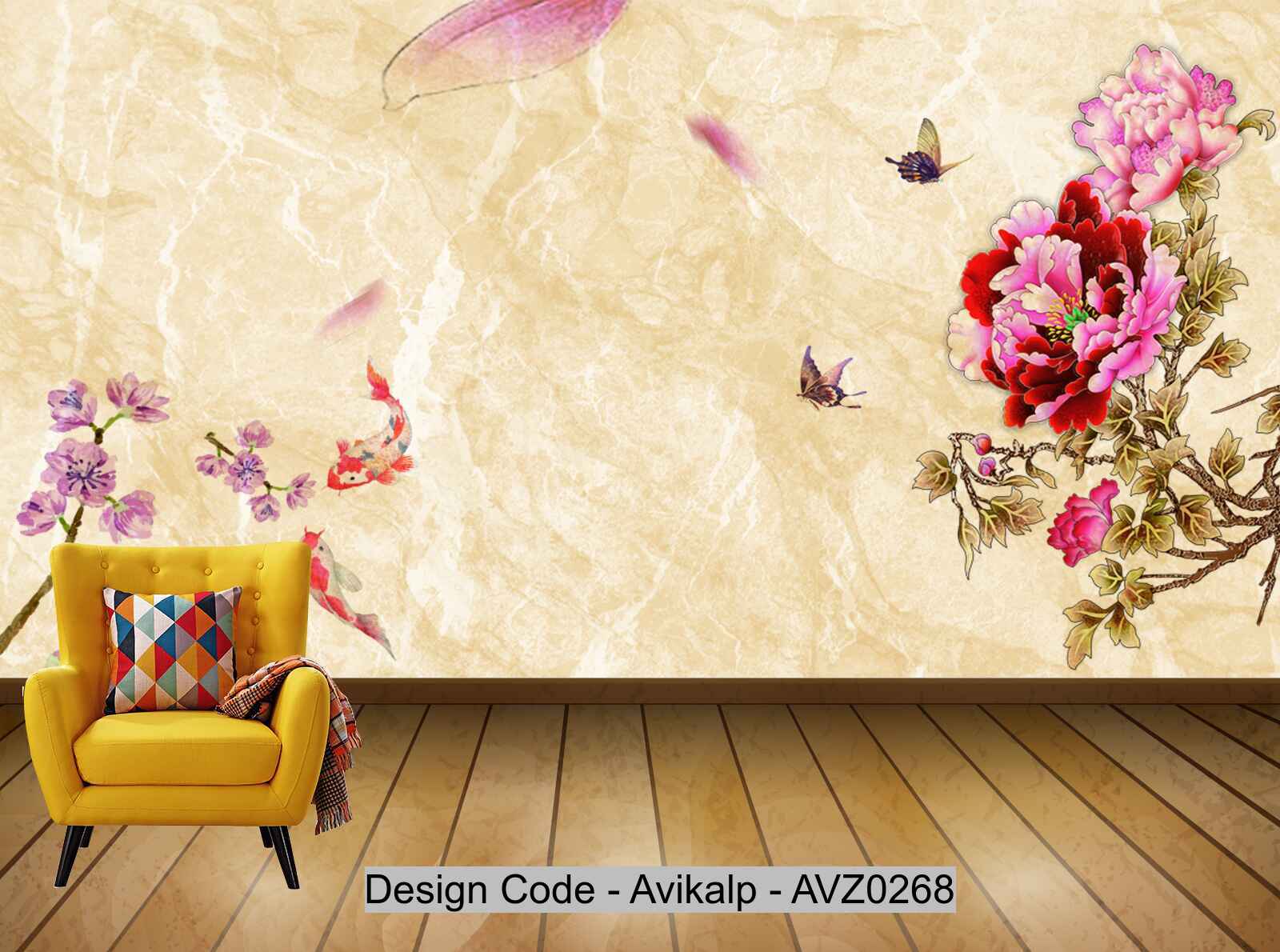 Avikalp Exclusive AVZ0268 Chinese Style Squid Peony Marble Living Room Tv Background Wall HD 3D Wallpaper