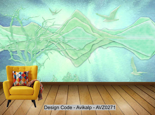 Avikalp Exclusive AVZ0271 Modern Chinese Dream Blue Landscape Jade Relief Tv Background Wall HD 3D Wallpaper