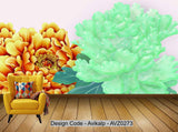 Avikalp Exclusive AVZ0273 Modern Golden Jade Embossed Peony Flower Rich Tv Living Room Wall HD 3D Wallpaper