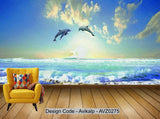 Avikalp Exclusive AVZ0275 Modern Minimalist Oil Painting Texture Sea View Dolphin Tv Living Room Wall HD 3D Wallpaper
