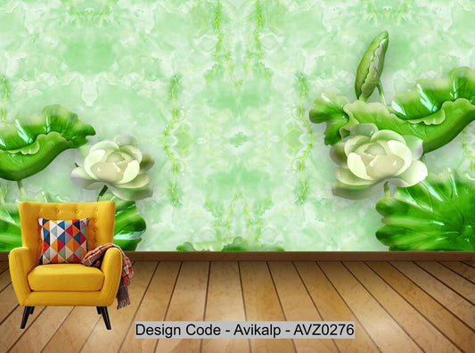 Avikalp Exclusive AVZ0276 Three Dimensional Embossed Lotus Jade Carving Tv Background Wall HD 3D Wallpaper
