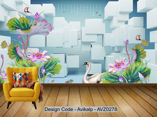 Avikalp Exclusive AVZ0278 Creative 3D Stereo Lotus Tv Background Wall HD 3D Wallpaper