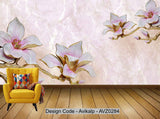 Avikalp Exclusive AVZ0284 Modern Magnolia Flower Bird Stone Marble Tv Background Wall HD 3D Wallpaper