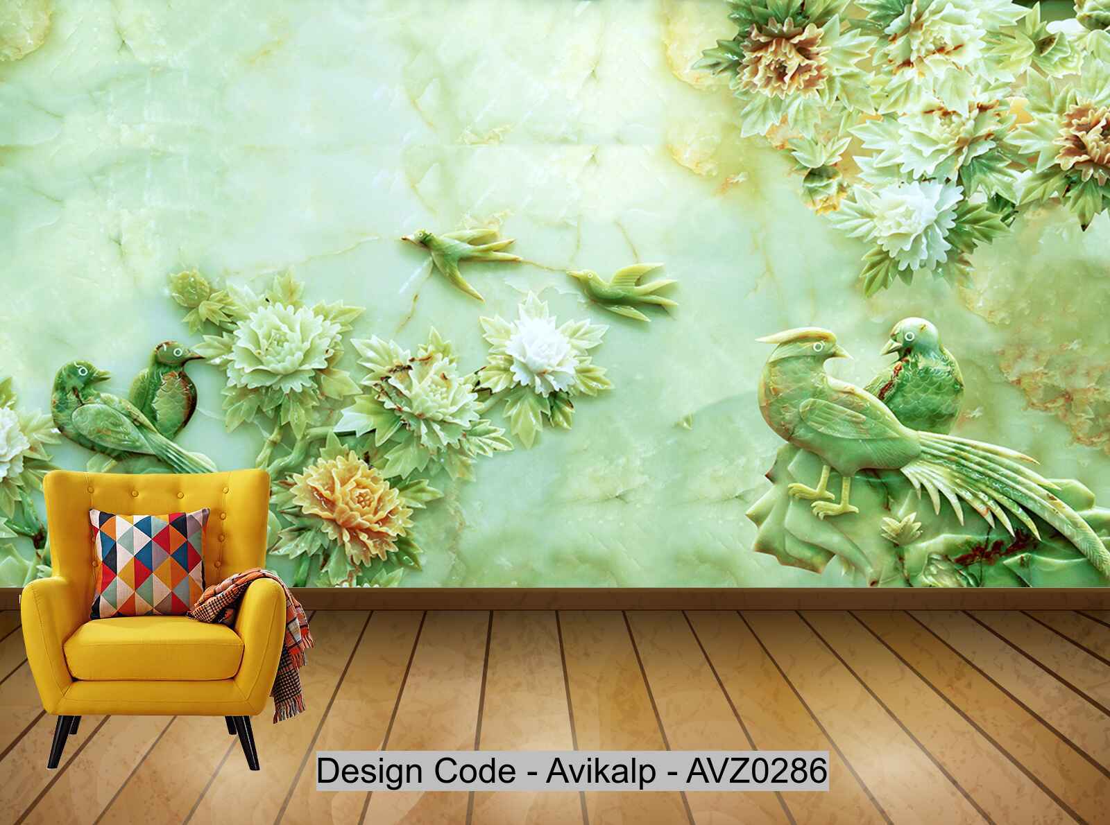 Avikalp Exclusive AVZ0286 3D Jade Carving Bird Wanfu Background Wall HD 3D Wallpaper