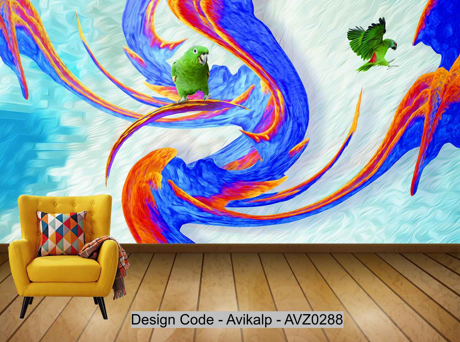 Avikalp Exclusive AVZ0288 Modern Creative Abstract Oil Painting Three Dimensional Parrot Living Room Wall HD 3D Wallpaper