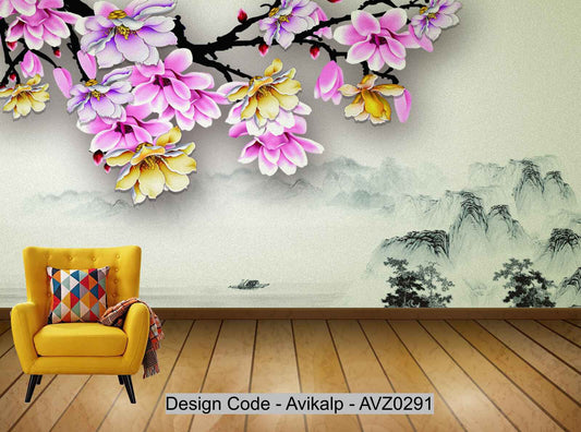 Avikalp Exclusive AVZ0291 Chinese Style Jade Orchid Ink Landscape Background Wall HD 3D Wallpaper