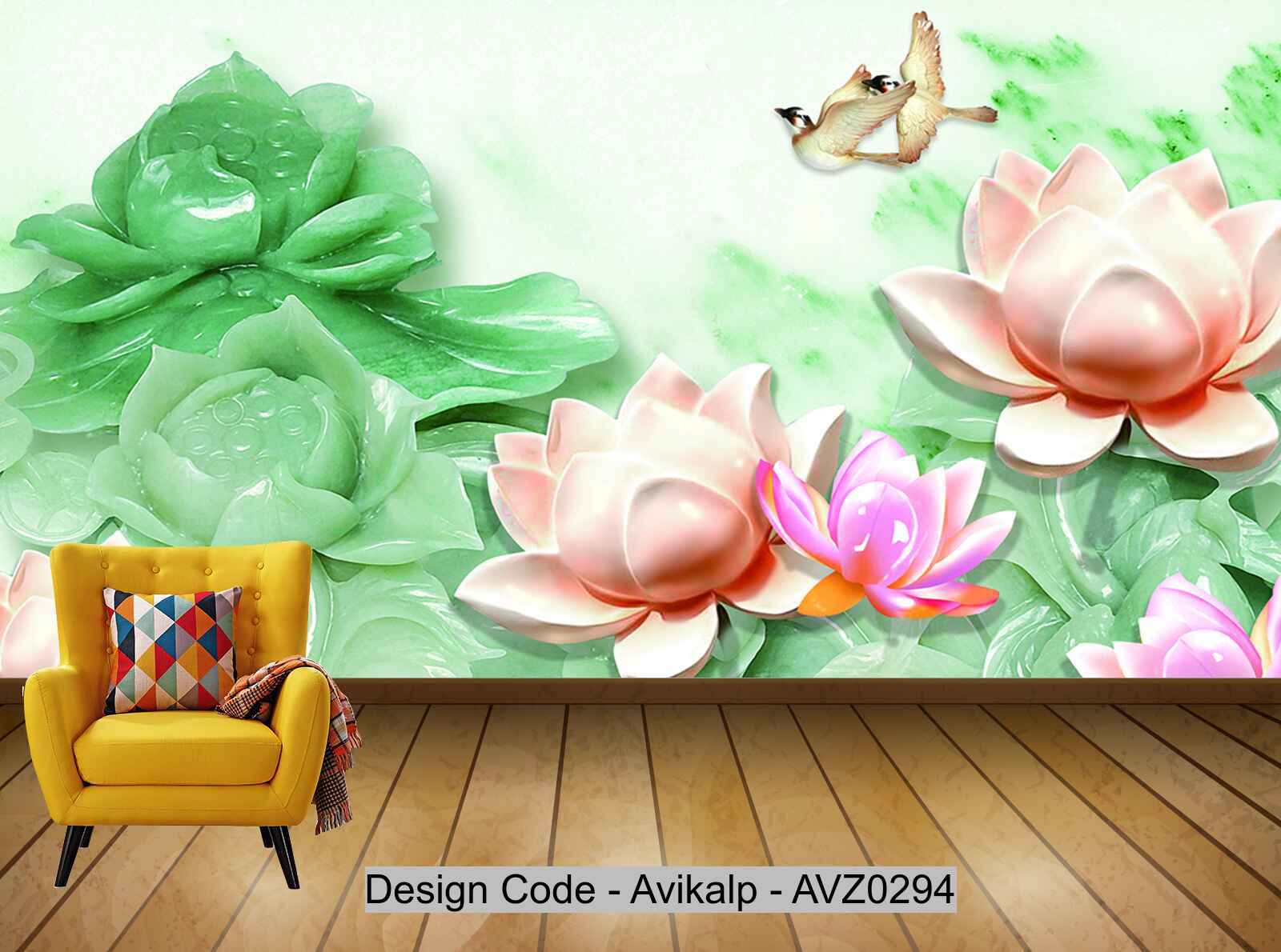 Avikalp Exclusive AVZ0294 3D Embossed Lotus Tv Background HD 3D Wallpaper