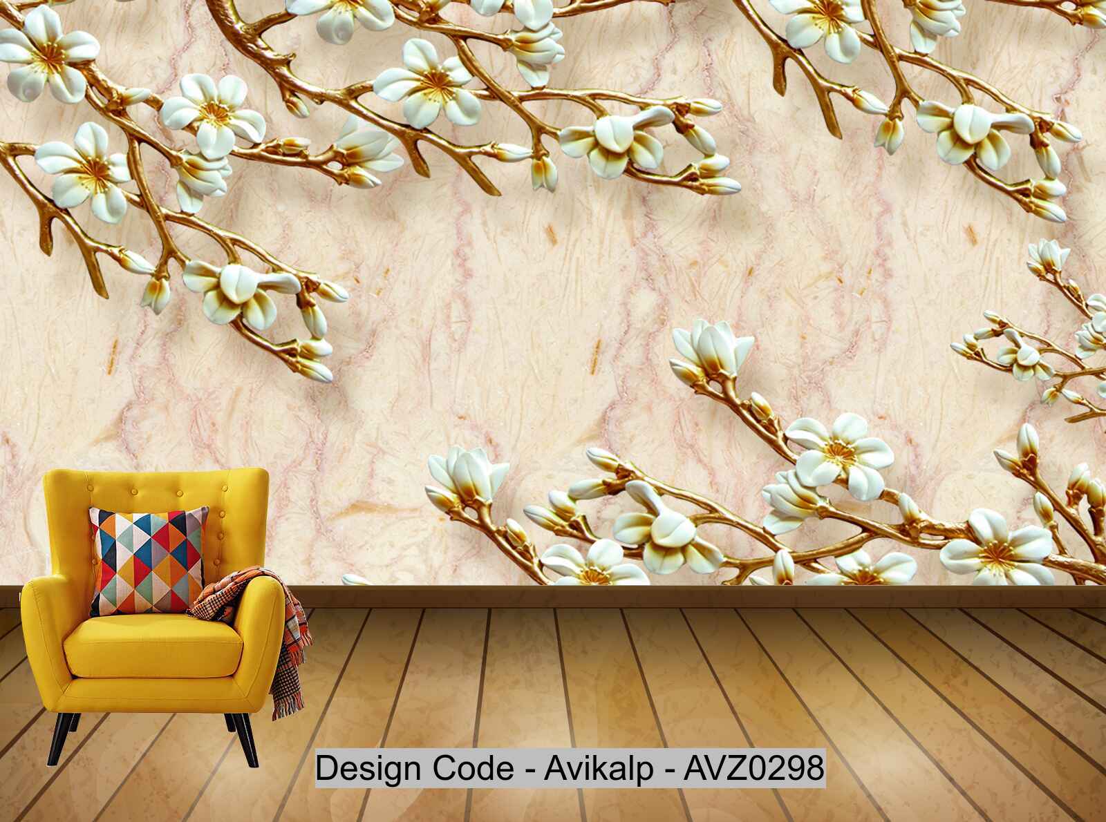 Avikalp Exclusive AVZ0298 Chinese Style 3D Magnolia Flower Marble Tv Background Wall HD 3D Wallpaper