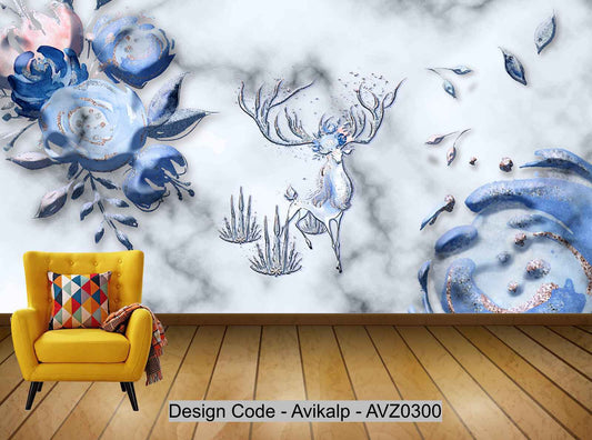 Avikalp Exclusive AVZ0300 Three Dimensional Floral Background Wall With Marble Background HD 3D Wallpaper