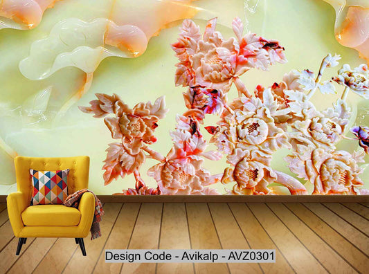 Avikalp Exclusive AVZ0301 3D Jade Carved Flower Branches Background Wall HD 3D Wallpaper