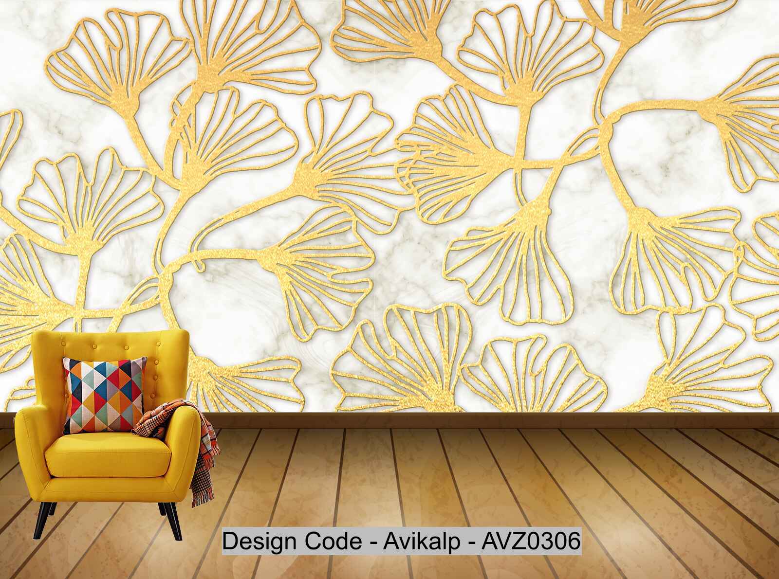 Avikalp Exclusive AVZ0306 Marble Golden Pattern Tv Background Wall HD 3D Wallpaper