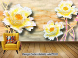 Avikalp Exclusive AVZ0311 3D Luxury Silver Peony Background Wall HD 3D Wallpaper