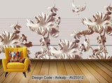 Avikalp Exclusive AVZ0312 Boutique 3D Wood Carving Lotus Background Wall HD 3D Wallpaper