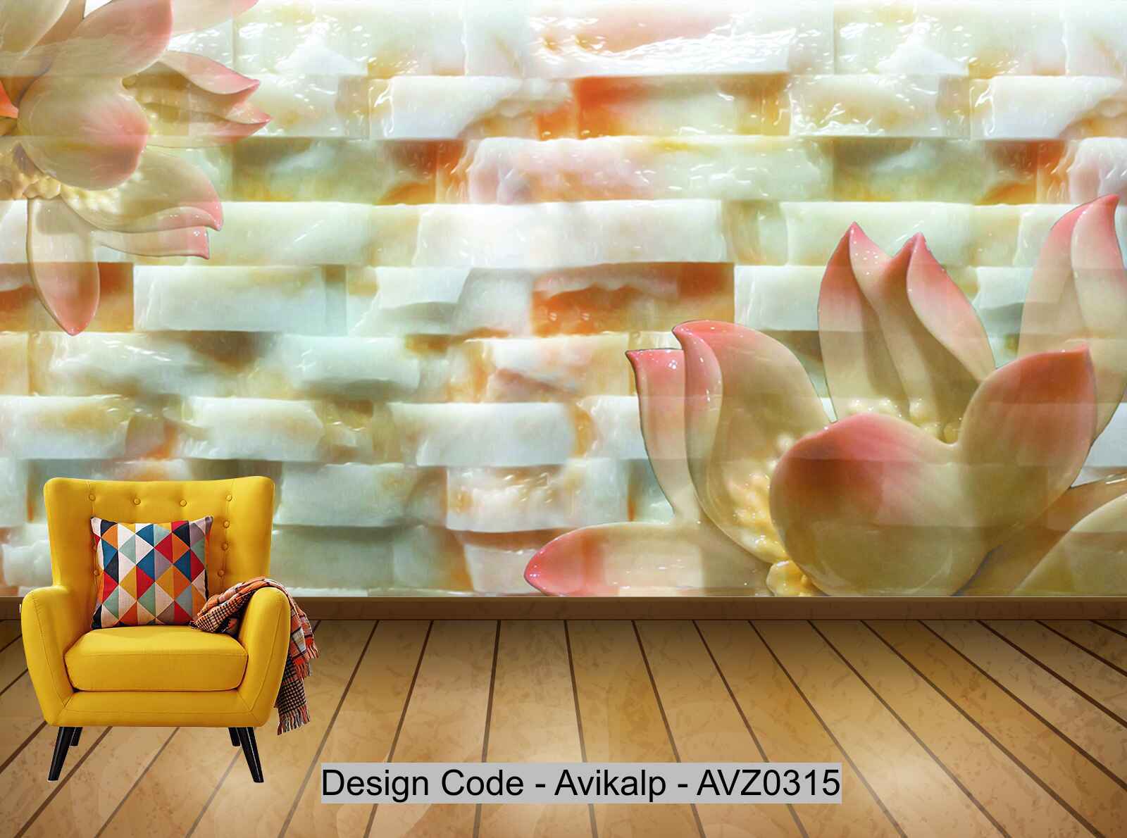 Avikalp Exclusive AVZ0315 3D Lotus Jade Carving Relief Wall HD 3D Wallpaper