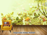 Avikalp Exclusive AVZ0320 3D Fine Jade Carving Bamboo Flower Bird Background Wall HD 3D Wallpaper