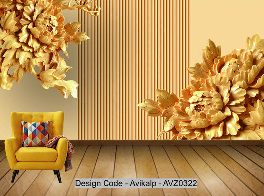 Avikalp Exclusive AVZ0322 Fine Wood Carving Peony Wanfu Background Wall HD 3D Wallpaper