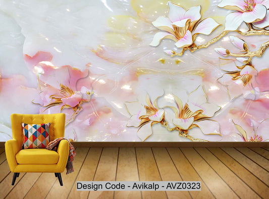 Avikalp Exclusive AVZ0323 Beautiful Jade Carving Magnolia Background Wall HD 3D Wallpaper