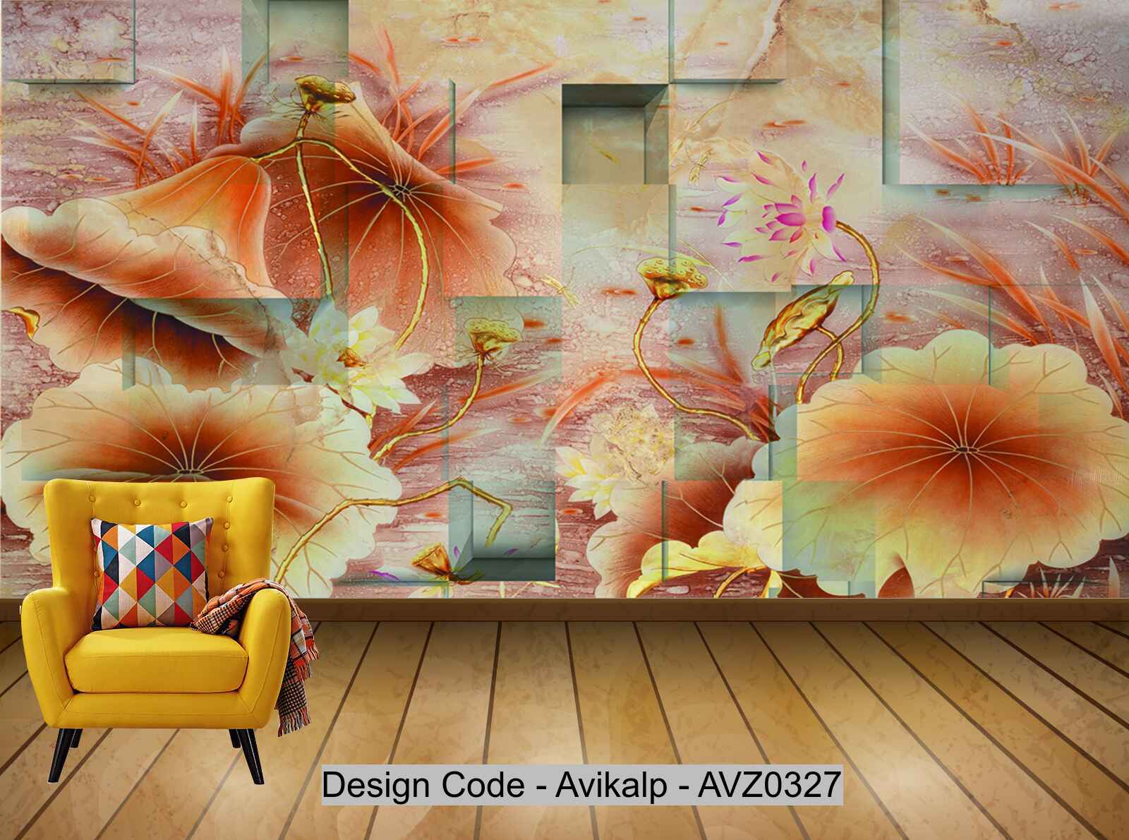 Avikalp Exclusive AVZ0327 3D Three Dimensional Lotus Background Wall HD 3D Wallpaper