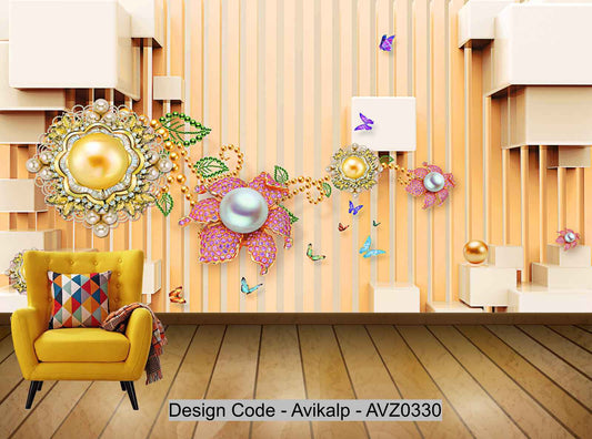 Avikalp Exclusive AVZ0330 Modern Minimalistic 3D Jewelry Tv Background Wall HD 3D Wallpaper