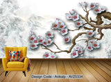 Avikalp Exclusive AVZ0334 Chinese Style Modern Mountain Ink Painting A Plum Tv Background Wall HD 3D Wallpaper