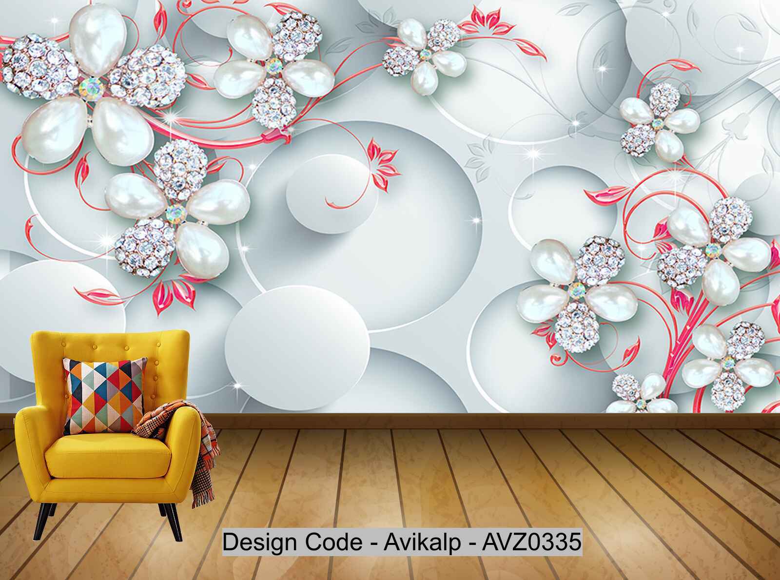 Avikalp Exclusive AVZ0335 Light Luxury Flower Jewelry Tv Background Wall HD 3D Wallpaper