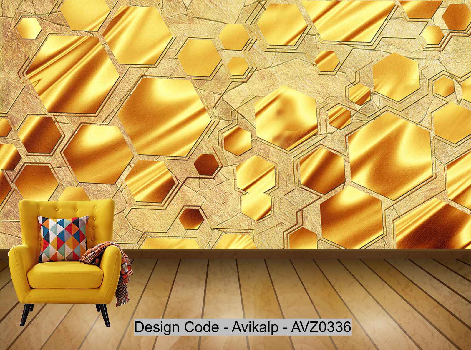 Avikalp Exclusive AVZ0336 High End Style Golden Honeycomb Style Background Decoration HD 3D Wallpaper