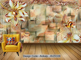 Avikalp Exclusive AVZ0338 Like Water Flow Year 3D Golden Lotus Three Dimensional Background Wall HD 3D Wallpaper