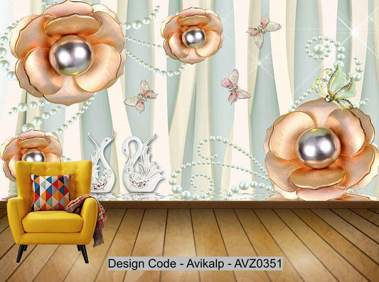 Avikalp Exclusive AVZ0351 Stylish Style Swan 3D Tv Background Wall HD 3D Wallpaper