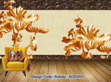 Avikalp Exclusive AVZ0353 3D Luxury Gold Wood Carving Lotus Leaf Background Wall HD 3D Wallpaper