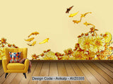 Avikalp Exclusive AVZ0355 Chinese Style Rich And Colorful Peony Flower Golden Background Wall HD 3D Wallpaper
