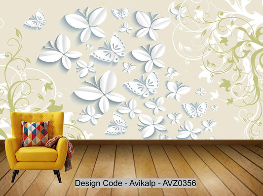 Avikalp Exclusive AVZ0356 Modern Minimalist 3D Stereo Butterfly Flower Geometric Line Flower Electric HD 3D Wallpaper